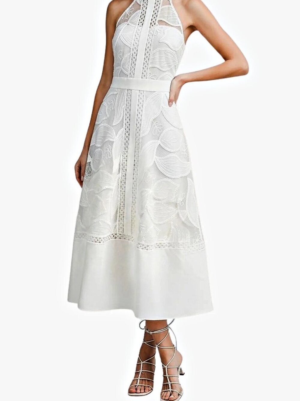 Zin Josefina White Lace Halter Midi Dress Size [M]